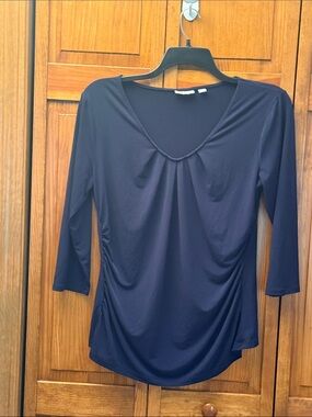 New York & Company Navy Blue V-Neck Ruched 3/4 Sleeve Top size xl NWOT